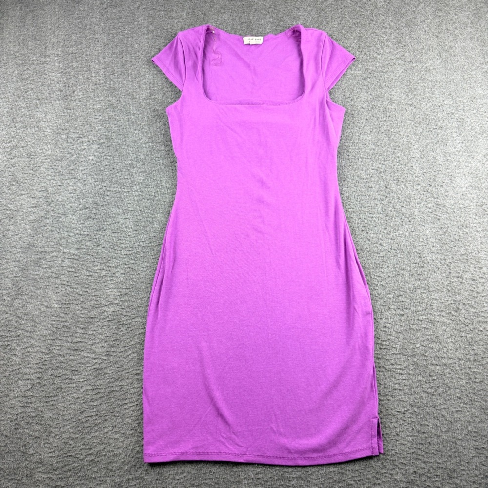 Heart & Hips Purple Square Neck Cap Sleeve Mini Dress RD47601 Womens Small